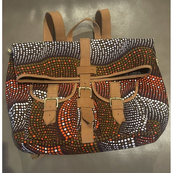 House Of Takura Sackpack In African Print x Leather Luxury Backpack New Rare - Picture 1 of 8